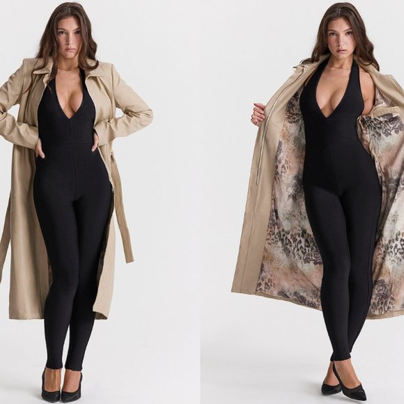 House of CB Jackets & Blazers - HOUSE OF CB 'Ariel' Beige Vegan Leather Trench Coat